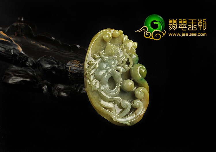 糯冰种褐黄翡缅甸翡翠A货龙头挂件