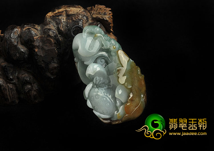 糯冰种褐黄翡晴水缅甸翡翠A货一路连升挂件