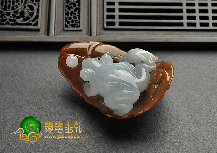 糯冰种褐黄翡缅甸翡翠A货青蛙挂件