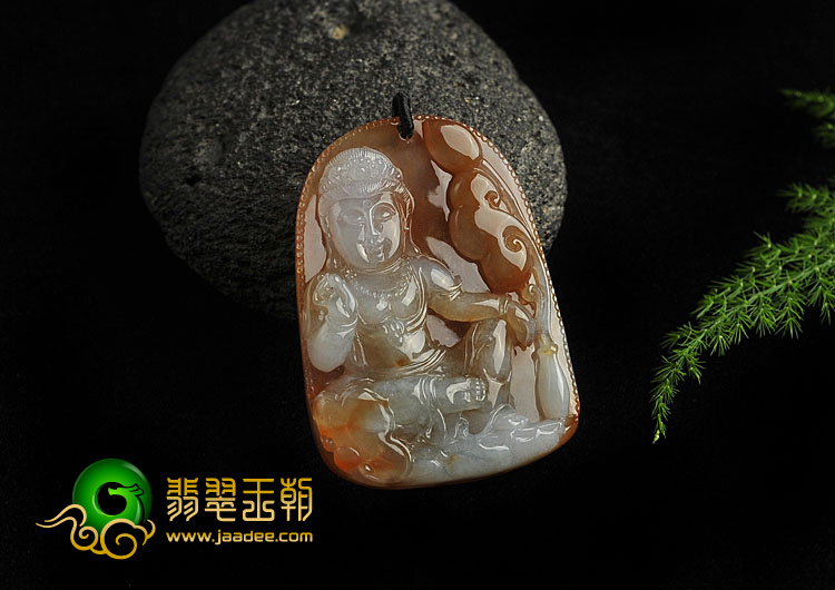 冰种红黄翡缅甸翡翠A货观音挂件