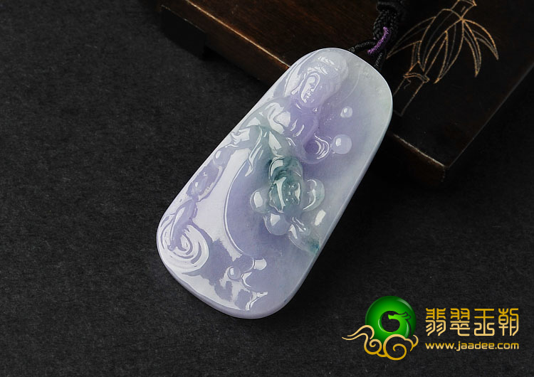 糯冰种紫罗兰飘花缅甸翡翠A货观音挂件