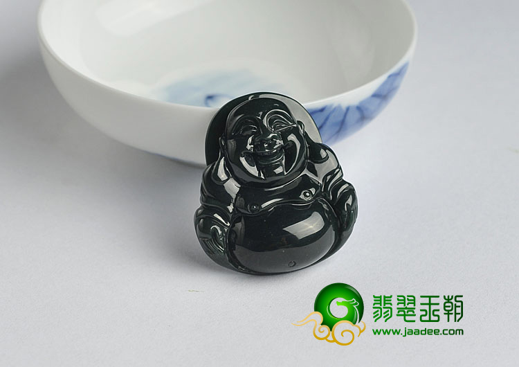 冰种墨翠缅甸翡翠A货玉佛挂件
