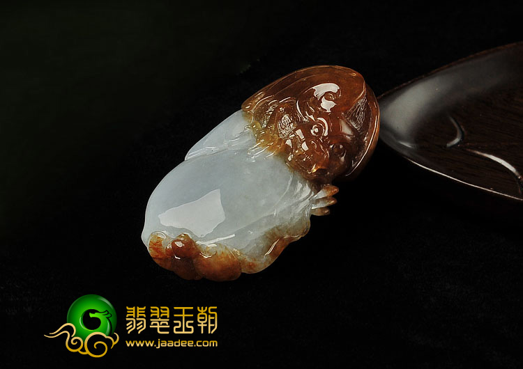 (超值推荐)糯冰种褐翡缅甸翡翠A货福寿双全挂件