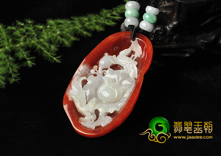 糯冰种红翡缅甸翡翠A货鸟语花香挂件