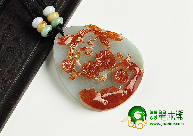 (超值推荐)糯冰种红黄翡缅甸翡翠A货黄菊花鸟挂件