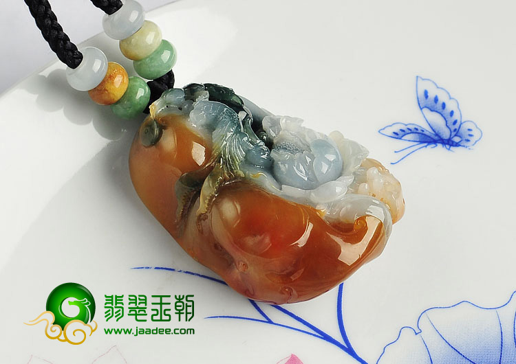 糯冰种三彩缅甸翡翠A货花开富贵挂件