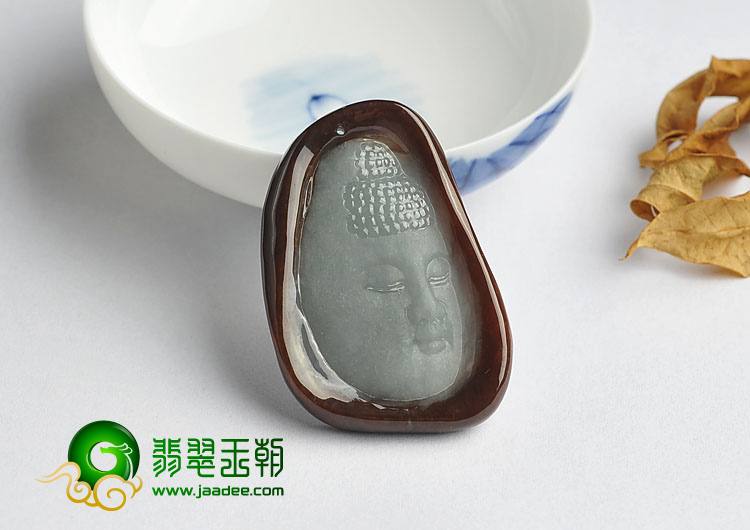 糯冰种晴水褐翡缅甸翡翠A货释迦牟尼挂件