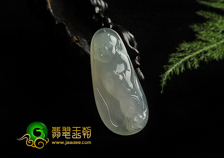 冰种晴水缅甸翡翠A货招财童子挂件