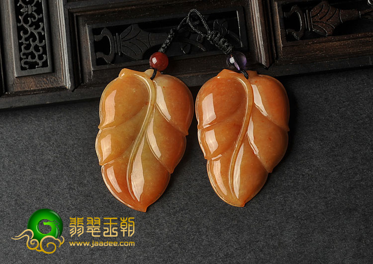 糯冰种红黄翡缅甸翡翠A货叶子挂件（单价）