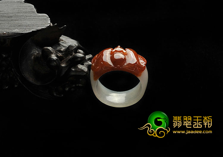 糯冰种红翡缅甸翡翠A货蝙蝠指环