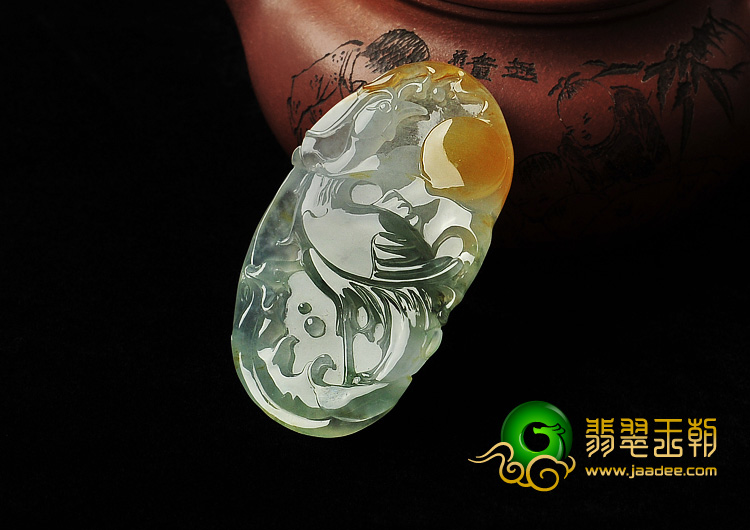 冰种黄翡飘花缅甸翡翠A货一品当朝挂件