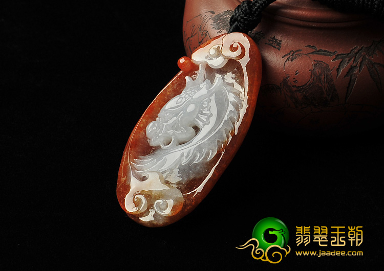 冰种褐红翡缅甸翡翠A货龙头挂件