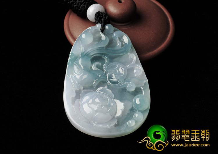 冰种飘花缅甸翡翠A货花开富贵挂件