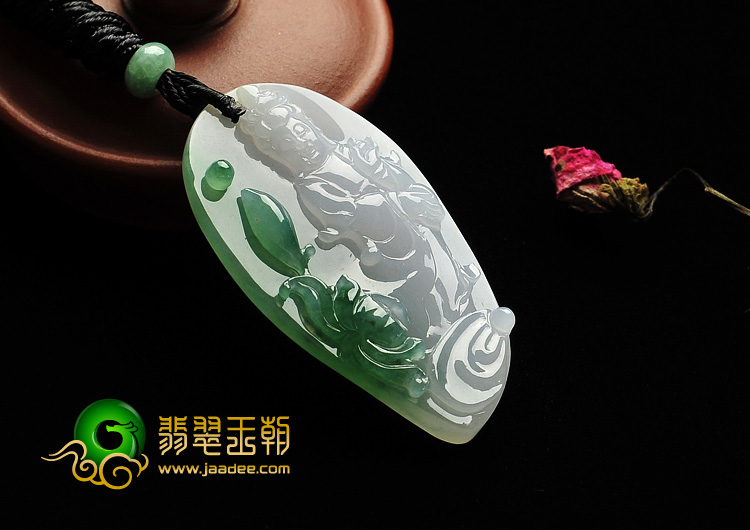 冰种飘花缅甸翡翠A货站观音挂件