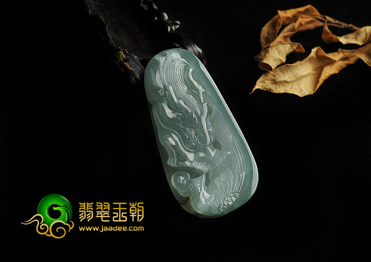 糯冰种晴水缅甸翡翠A货龙凤呈祥挂件