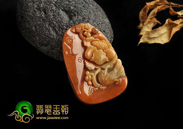 糯冰种红黄翡缅甸翡翠A货富贵花开挂件