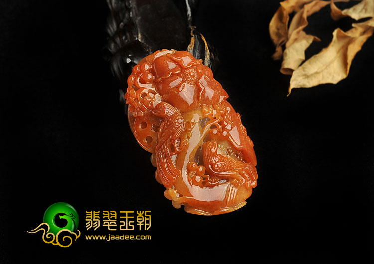 糯冰种红黄翡缅甸翡翠A货富贵双喜挂件