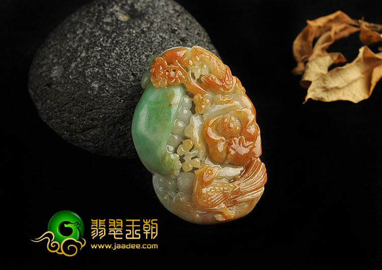 糯冰种三彩缅甸翡翠A货富贵双喜挂件