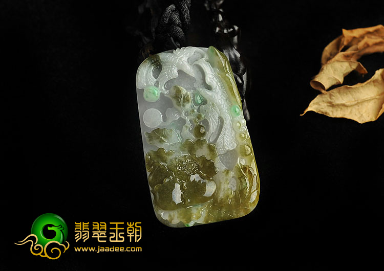 糯冰种三彩缅甸翡翠A货富贵双喜挂件