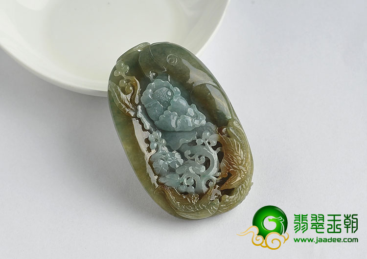 糯冰种晴水褐黄翡缅甸翡翠A货富贵如意挂件