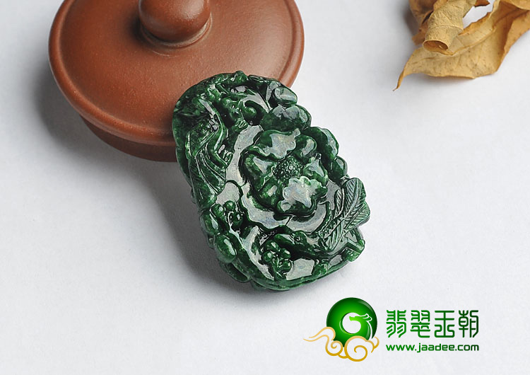细糯种浓绿缅甸翡翠A货富贵双喜挂件