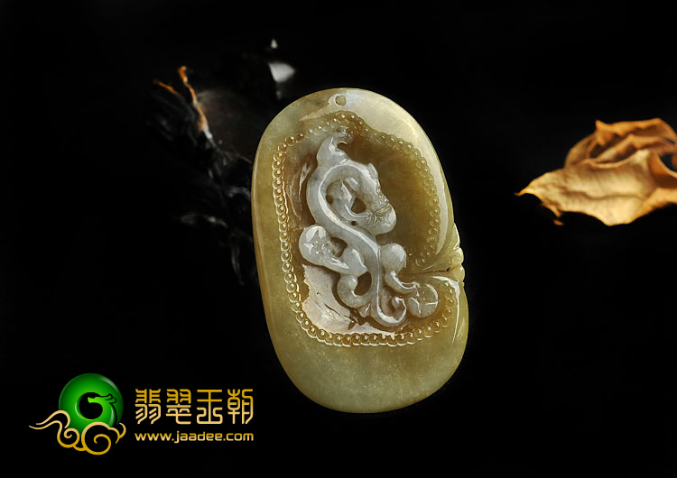 糯冰种褐黄翡缅甸翡翠A货螭龙挂件