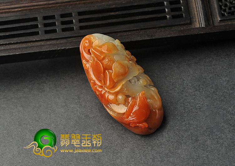 糯冰种红黄翡缅甸翡翠A货花开富贵挂件