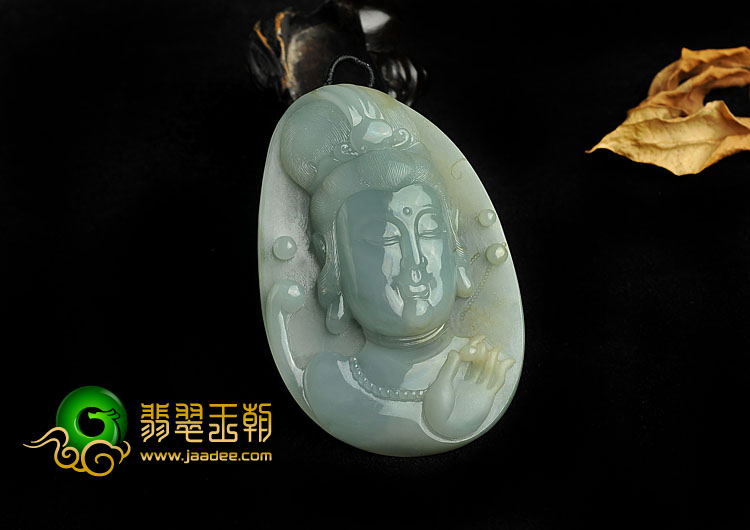 糯冰种晴水略带黄褐缅甸翡翠A货观音挂件
