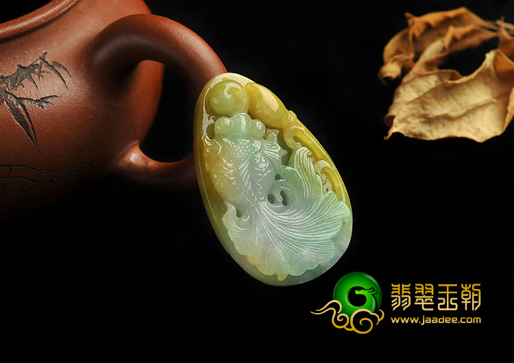 糯冰种黄加绿缅甸翡翠A货金玉满堂挂件
