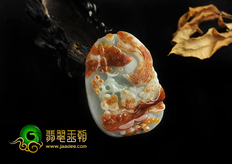 糯冰种红翡缅甸翡翠A货鸟语花香挂件