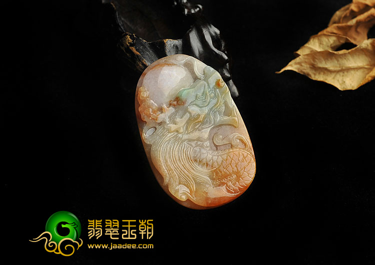 糯冰种多彩缅甸翡翠A货龙牌挂件