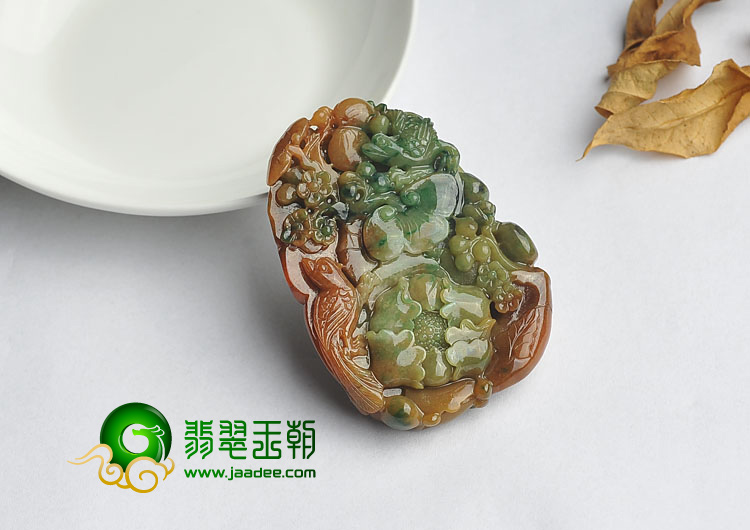 糯冰种三彩缅甸翡翠A货富贵双喜挂件