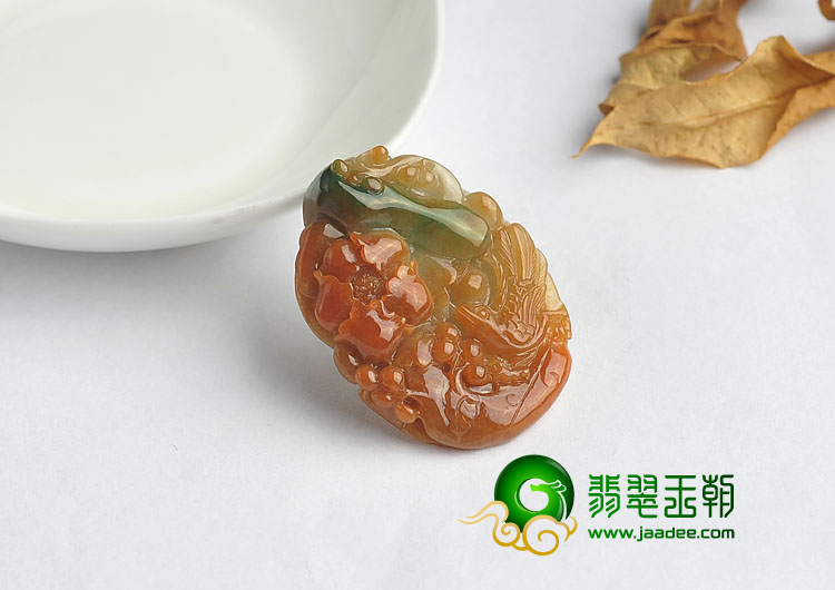 糯冰种三彩缅甸翡翠A货富贵花开挂件