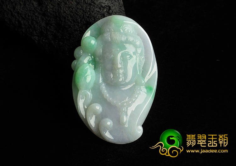 糯冰种春带彩缅甸翡翠A货观音挂件