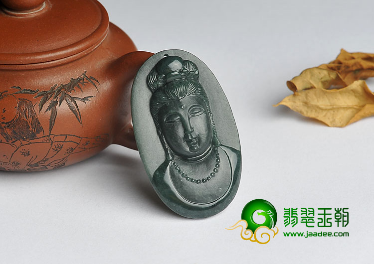 冰种墨翠缅甸翡翠A货观音挂件