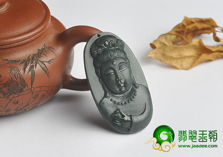 冰种墨翠缅甸翡翠A货观音挂件