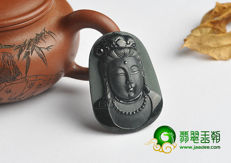 冰种墨翠缅甸翡翠A货观音挂件
