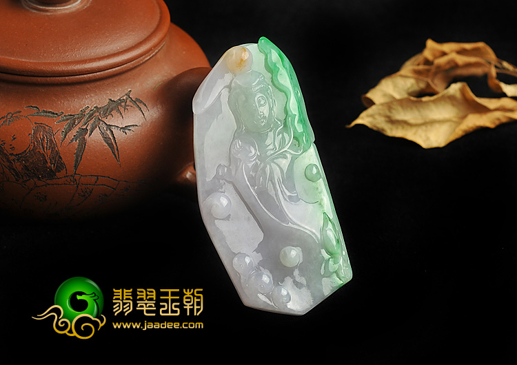 糯冰种三彩缅甸翡翠A货观音挂件
