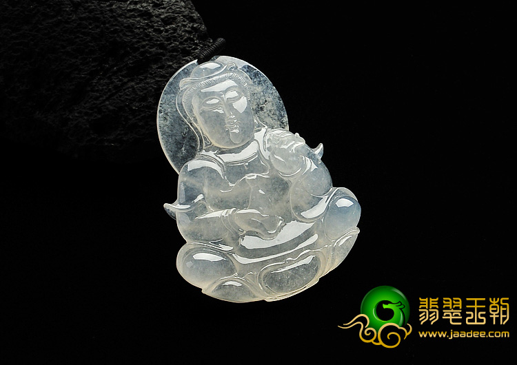 冰种无色缅甸翡翠A货观音挂件