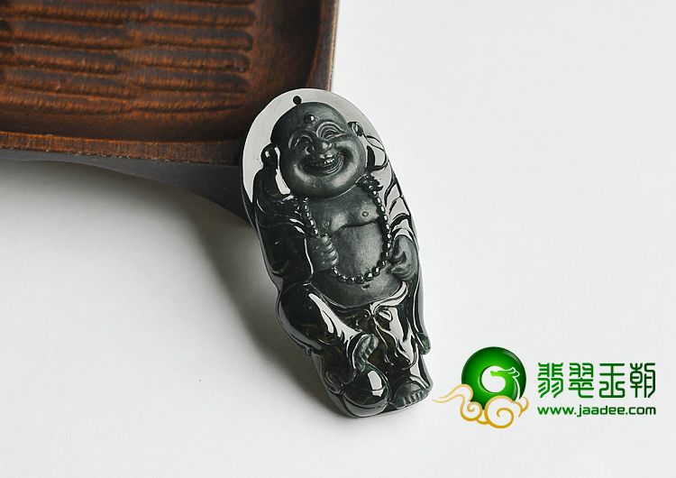糯冰种墨翠缅甸翡翠A货玉佛挂件