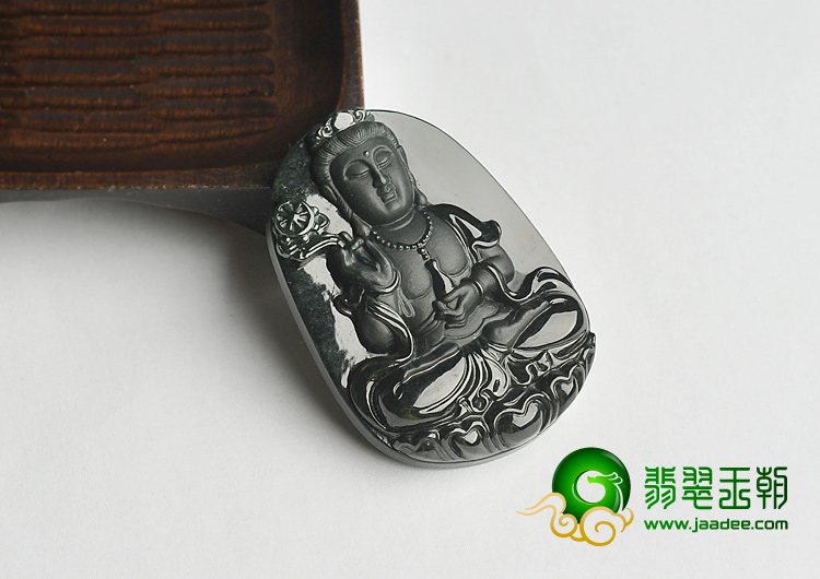 细糯种墨翠缅甸翡翠A货观音挂件