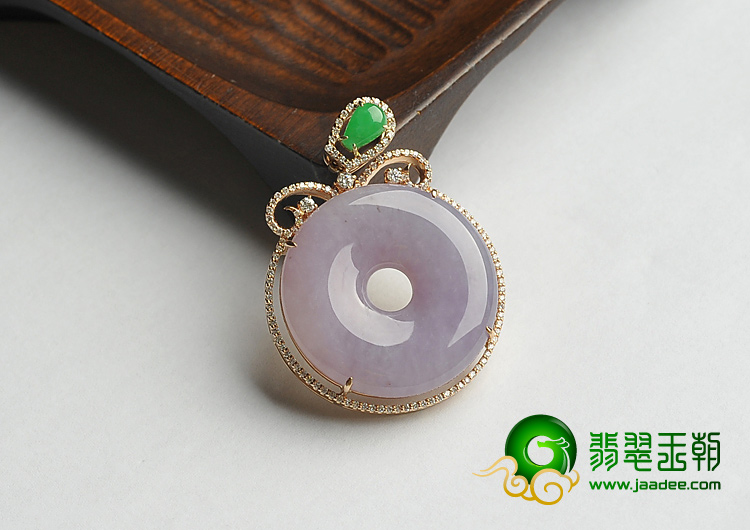 糯冰种紫罗兰缅甸翡翠A货镶玫瑰金平安扣挂件（真钻）