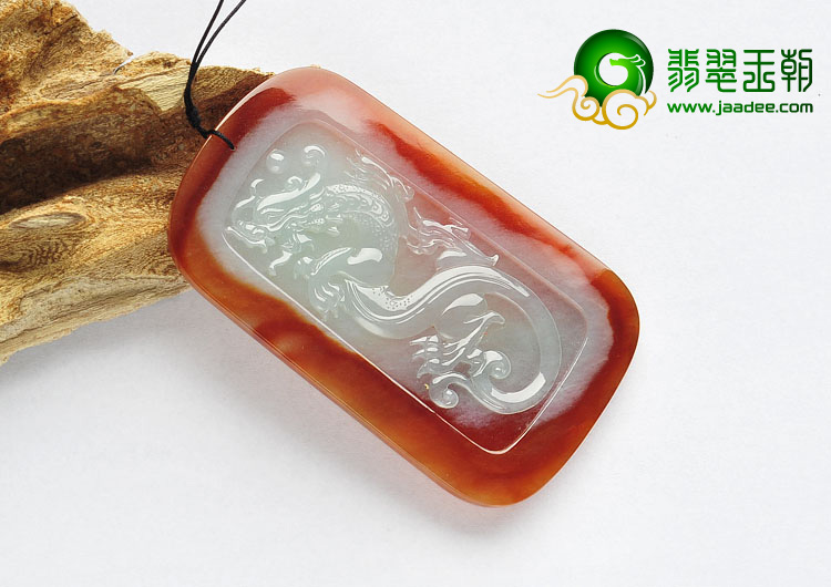 糯冰种褐红翡缅甸翡翠A货龙牌挂件