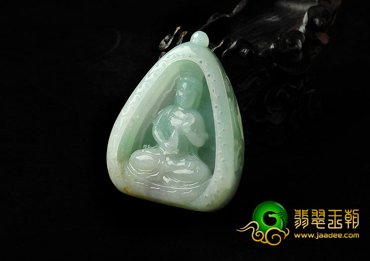 糯冰种晴水缅甸翡翠A货观音挂件