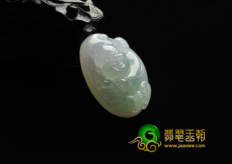 冰种晴水缅甸翡翠A货童子拜佛挂件