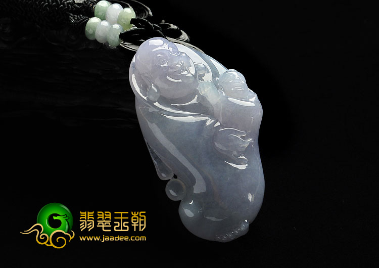 冰种紫罗兰缅甸翡翠A货童子拜佛挂件
