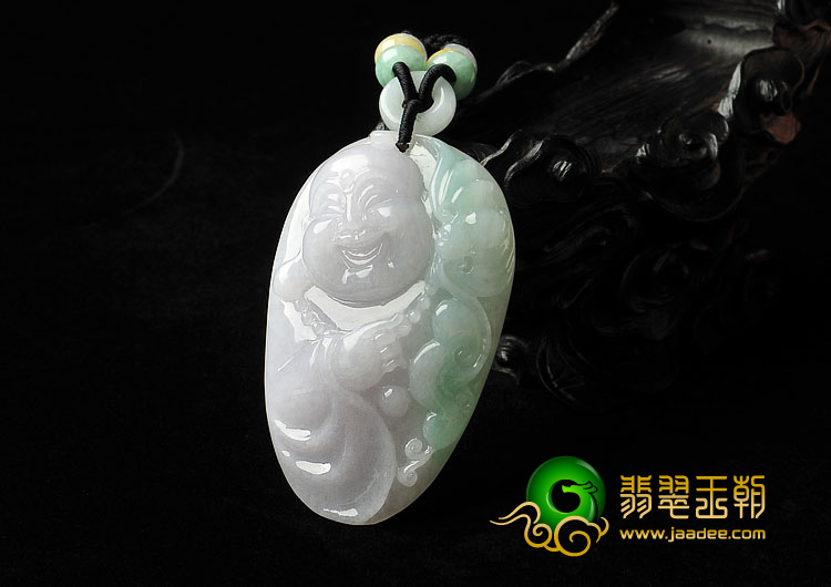 糯冰种淡春带彩缅甸翡翠A货纳福挂件