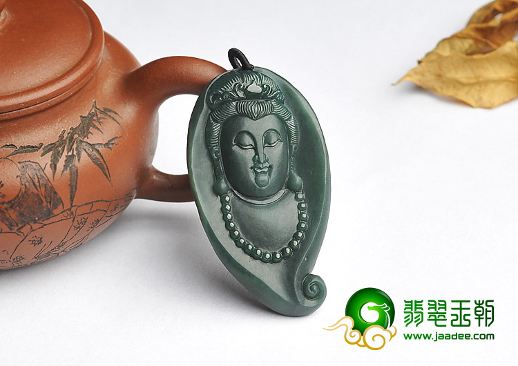 冰种蓝水缅甸翡翠A货观音头挂件