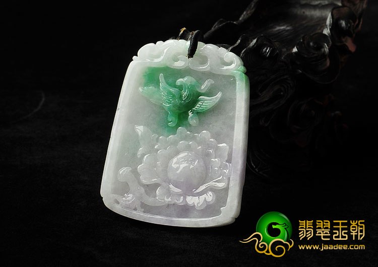 糯冰种春带彩缅甸翡翠A货富贵花开挂件