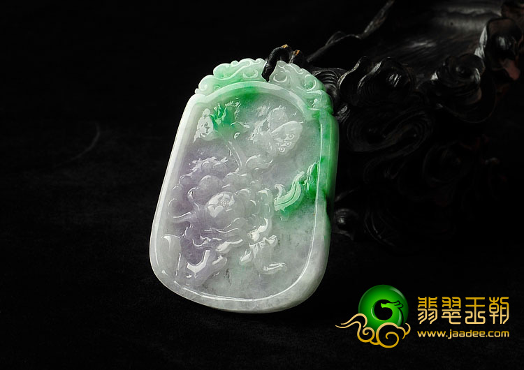 糯冰种春带彩缅甸翡翠A货富贵花开挂件